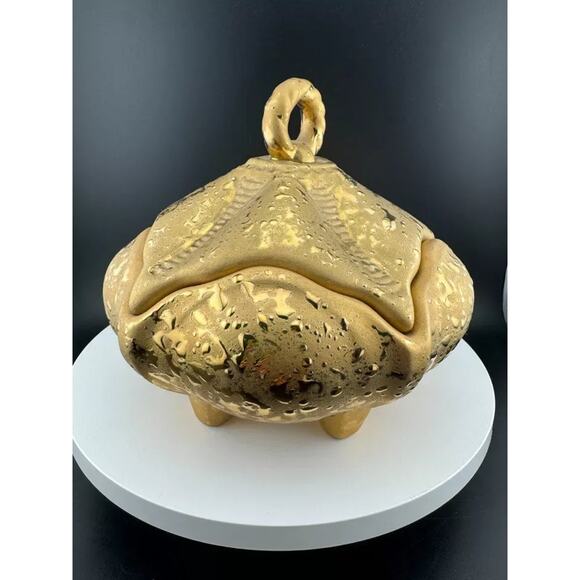 Mid Century Weeping Gold Piece - Footed, Lidded Dish - Picture 6 of 7